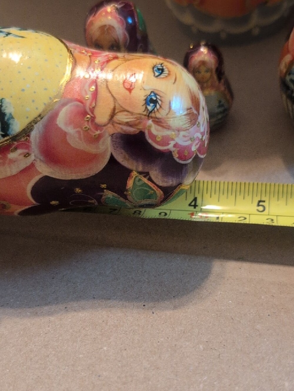 Hand-Painted Russian Nesting Doll - Pink & Purple Winter Scene - Picture 9 of 16